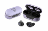 Guess True Wireless Triangle Logo BT5.0 Stereo Earphones, fialová Bezdrátová sluchátka značky GUESS s technologií Bluetooth 5.0, odolností IPX4 (proti stříkající vodě),