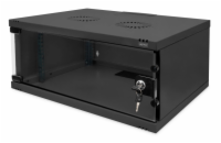 DIGITUS DN-38011 Nástěnná skříň 4U, SOHO, nemontovaná 241x540x400 mm, celoskleněné přední dveře, černá (RAL 9005)