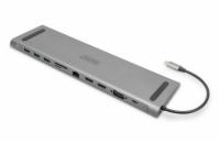 DIGITUS DA-70898 11portová USB-C dokovací stanice, 2x HDMI, VGA, šedá