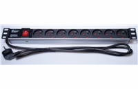 PremiumCord Panel napájecí 1U do 19" racku, 8x230V, 2m kabel, vypínač