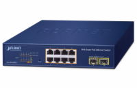 Planet GS-2210-8P2S WEBsmart L2 switch, 8x1Gb, 2x1Gb SFP, 8x PoE 802.3at 120W, QoS