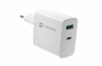 Univerzální USB nabíječka Natec RIBERA GaN 1X USB-A + 1X USB-C 65W, Bílá