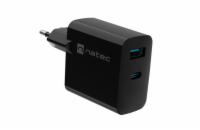 Univerzální USB nabíječka Natec RIBERA GaN 65W, 1X USB-A, 1X USB-C, Černá