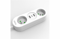 Solight 2z + USB A+C 17W, cestovní prodlužovací přívod 1.5m, bílý