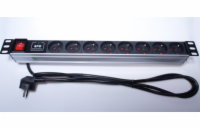 PremiumCord Panel napájecí 1U do 19" racku, 8x230V, přepěťová ochrana, 2m kabel, vypínač