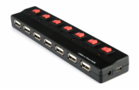 PremiumCord USB 2.0 HUB 7-portový s ext. napájením a vypínači portů