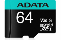 ADATA MicroSDXC 64 GB AUSDX64GUI3V30SA2-RA1 ADATA MicroSDXC karta 64GB XPG UHS-I U3 (R:95/W:90 MB/s) + SD adaptér