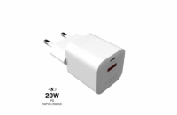 Síťová nabíječka FIXED Mini s USB-C a USB výstupem, podpora PD a QC 3.0, 20W, bílá