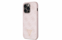 Guess PU 4G Strass Triangle Metal Logo Zadní Kryt pro iPhone 15 Pro Růžový Prémiový kryt je vyroben z pružného a pevného PU materiálu, který poskytuje dokonalou ochranu před poškrábáním, otřesy, prac