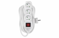 Prodlužovací kabel 10m / 3 zásuvky / s vypínačem / bílý / PVC / 1 mm2