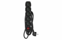 Prodlužovací kabel 3m / 5 zásuvek / s vypínačem / černý / PVC / 1 mm2