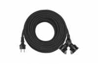 Venkovní prodlužovací kabel 25m / 2 zásuvky / černý / guma / 230 V / 1,5mm2