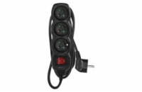 Prodlužovací kabel 2 m / 3 zásuvky / s vypínačem / černý / PVC / 1 mm2