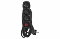 Prodlužovací kabel 5 m / 3 zásuvky / s vypínačem / černý / PVC / 1,5 mm2