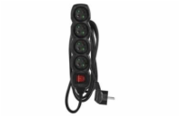 Prodlužovací kabel 3 m / 4 zásuvky / s vypínačem / černý / PVC / 1,5 mm2