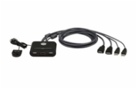 ATEN 2-port HDMI KVM USB mini, integrované kabely, tlačítko pro přepínání