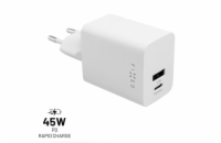 Síťová nabíječka FIXED Mini s USB-C a USB výstupem, podpora PD, 45W, bílá
