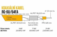 Koaxiální kabel RG-6U/64FA 7 mm, trojité stínění, impedance 75 Ohm, PVC, bílý, cívka 305m