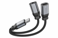 SWISSTEN NABÍJECÍ AUDIO ADAPTÉR TEXTILE USB-C (samec) / USB-C (samice) a 3,5mm AUX 0,12 M ČERNÝ