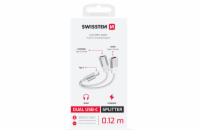 SWISSTEN NABÍJECÍ AUDIO ADAPTÉR TEXTILE USB-C (samec) / 2x USB-C (samice) 0,12 M BÍLÝ