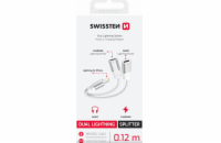 SWISSTEN NABÍJECÍ AUDIO ADAPTÉR TEXTILE LIGHTNING (samec) / 2x LIGHTNING (samice) 0,12 M BÍLÝ