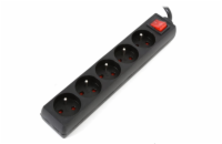 OMEGA Prodlužovací zásuvková lišta s 5 zásuvkami WITH BASIC SURGE PROTECTION 5M 16A 5 SOCKET TYPE E FRENCH BLACK