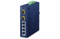Planet IFGS-620TF průmyslový L2 switch, 4x10/100TX, 2x1Gb SFP, -40~75°C, 9-48VDC, IP30, fanless, ring data recovery