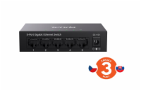 Tenda TEG1005M - 5x 10/100/1000 Mbps Kovový Switch, Fanless - bez ventilátorů, ochrana 6 kV