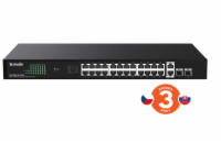 Tenda TEG1128P-24-410W PoE+ Gigabit switch 24x 1Gb/s PoE+ 802.3af/at + 2x SFP + 2x RJ45, 370W, Rack