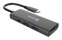Swissten usb-c hub 4-in-1 (usb-c 100w, hdmi 4k, 2x usb-a) aluminium