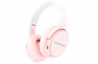 CANYON bezdrátová sluchátka OnRiff 4, BT 5.3, USB-C, baterie 500 mAh, mic., 40mm měniče, růžové