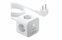 Prodlužovací kabel Baseus PowerCombo Cube 3x zásuvka + 3x USB + 1x USB-C 20W 1.5m bílý