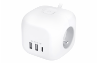Solight 3z + USB A+C prodlužovací přívod - kostka, kabel 2m, 3 x 1mm2, bílý, vypínač - PP145C