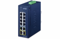 Planet IFGS-1222TF průmyslový L2 switch, 8x 10/100TX, 2x 1Gb, 2x 1Gb SFP, -40~75°C, 9-48VDC, IP30, fanless, RING