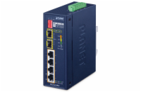 Planet IFGS-624PTF průmyslový L2 switch, 4x 10/100, 2x 1Gb SFP, 4x 802.3at PoE, -40~75°C, 12-54VDC, IP40, fanless, RING