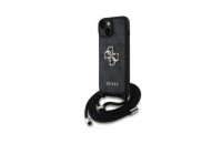 Guess PU 4G Metal Logo Zadní Kryt pro iPhone 15 Černá + Crossbody Popruh Zadní kryt z umělé kůže s metalickým logem 4G v černé barvě, poskytuje ochranu proti oděrkám a lehkým nárazům vhodný pro iPhon