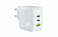 Green Cell bílá 65W GaN GC PowerGan nabíječka do zdi pro notebook, MacBook, telefon, tablet, Nintendo Switch - 2x USB-C, 1x