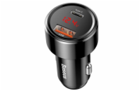 Baseus nabíječka do auta Magic USB-C PD, USB-A 45W s displejem černá