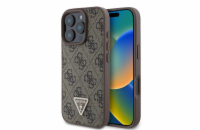 Guess PU 4G Strass Triangle Metal Logo Zadní Kryt pro iPhone 16 Pro Max Brown