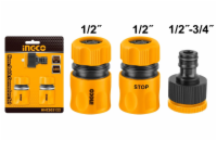 Ingco HHCS03122 Spojka hadicová 1/2" 2ks + mezikus 1/2" -3/4" plast