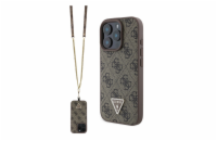 Guess PU 4G Strass Triangle Metal Logo Zadní Kryt + Crossbody Popruh pro iPhone 16 Pro Brown Prémiový zadní kryt Guess PU 4G Strass Triangle Metal Logo se vyznačuje elegantním, charakteristickým 4G v