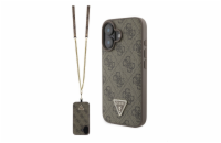 Guess PU 4G Strass Triangle Metal Logo Zadní Kryt + Crossbody Popruh pro iPhone 16 Brown Prémiový zadní kryt Guess PU 4G Strass Triangle Metal Logo se vyznačuje elegantním, charakteristickým 4G vzore