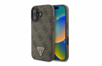 Guess PU 4G Strass Triangle Metal Logo Zadní Kryt pro iPhone 16 Brown Prémiový zadní kryt Guess PU 4G Strass Triangle Metal Logo se vyznačuje elegantním, charakteristickým 4G vzorem, doplněným o zlat