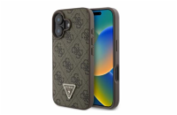 Guess PU 4G Strass Triangle Metal Logo Zadní Kryt pro iPhone 16 Brown Prémiový zadní kryt Guess PU 4G Strass Triangle Metal Logo se vyznačuje elegantním, charakteristickým 4G vzorem, doplněným o zlat