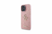Guess PU Fixed Glitter 4G Metal Logo Zadní Kryt pro iPhone 16 Pro Růžová Luxusní růžový zadní kryt s třpytivými detaily a metalickým logem 4G, určený pro iPhone 16 Pro
