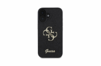 Guess PU Fixed Glitter 4G Metal Logo Zadní Kryt pro iPhone 16 Černá Luxusní černý zadní kryt s třpytivými detaily a metalickým logem 4G, určený pro iPhone 16.