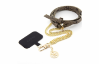 Guess Crossbody Popruh PU 4G Chain with Charm Gold/Brown Guess popruh s řetízkem a univerzálním upevněním telefonu pod zadní kryt. Jednoduše vložte Guess vložku s povrchem z mikroplyše pod kryt a nec