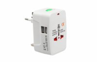 DeTech Univerzální cestovní adaptér - 2xUSB,1.0A, EU/US/UK/AU, 220V, Bílá Univerzální cestovní adaptér, 2xUSB,1.0A,  EU/US/UK/AU na EU/US/UK/AU, 220V, Bílá, Provozní napětí - AC 100-250V, 2 x USB F