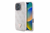 Guess PU 4G Strass Triangle Metal Logo Zadní Kryt pro iPhone 16 Pro Pink Prémiový zadní kryt Guess PU 4G Strass Triangle Metal Logo se vyznačuje elegantním, charakteristickým 4G vzorem, doplněným o z