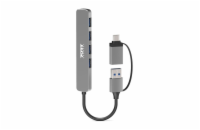 PORT CONNECT USB HUB, 4× USB 3.0, USB-A/USB-C vstup, stříbrná
